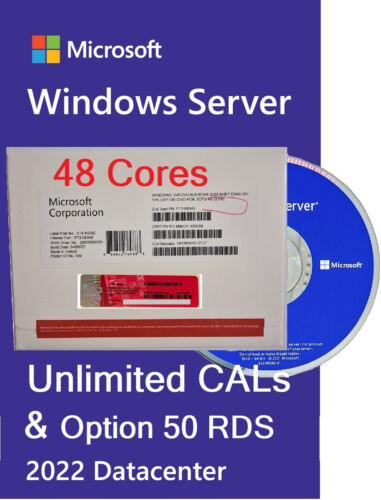 Microsoft Windows server 2022 datacenter 48 Core Unlimited Cals & Option 50 RDS