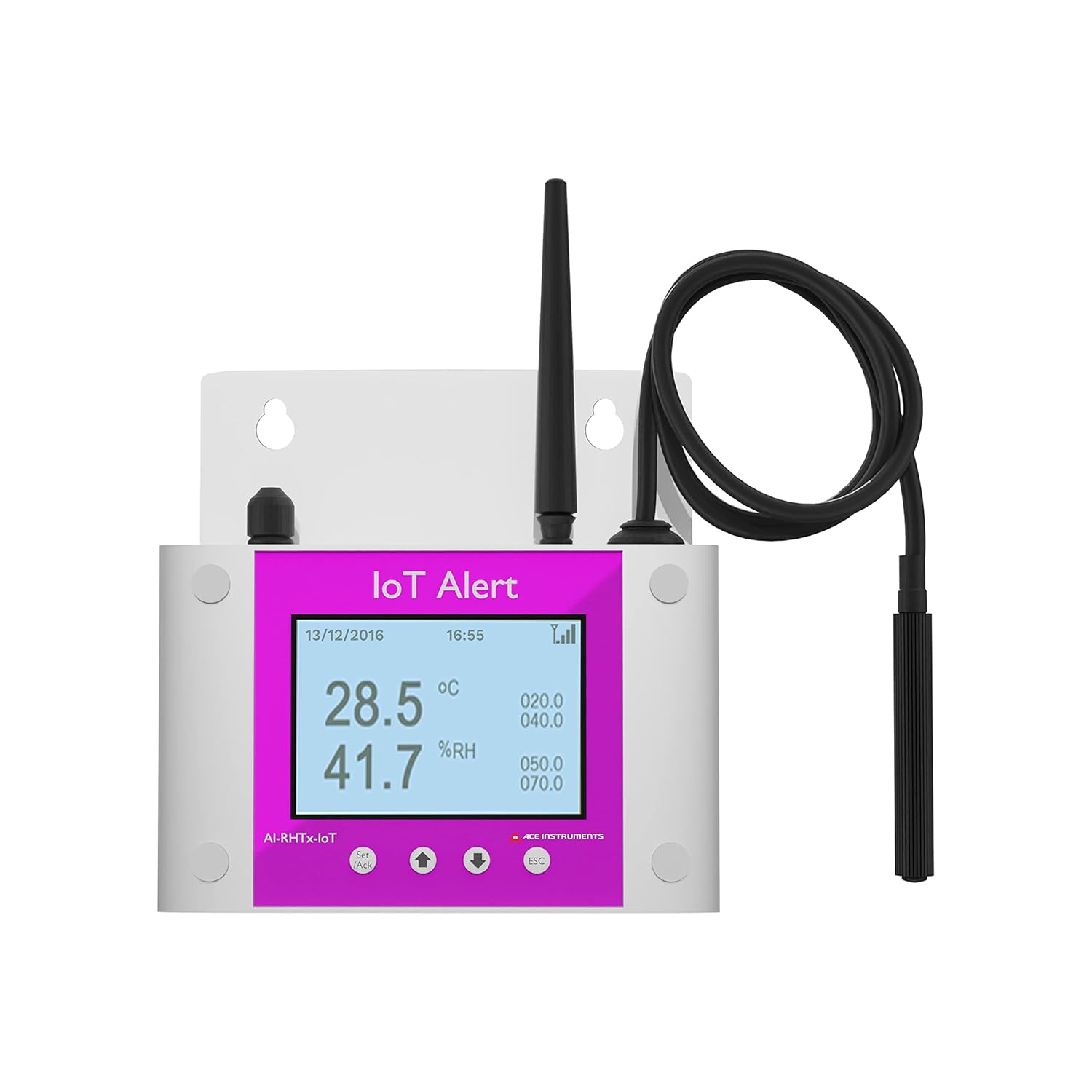 Server Rooms Temperature Humidity Monitor (SMS + Email + Cloud Hosting) for Data Centres, Seed Storages, Greenhouse, Pharmaceuticals Along with Factory Calibration Certificate Model: RHTx-IoT1