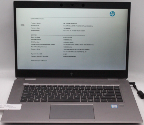 HP ZBook Studio G5 15.6″ i7-8850H 32GB Quadro P1000 Bad Battery No SSD/OS *Read*