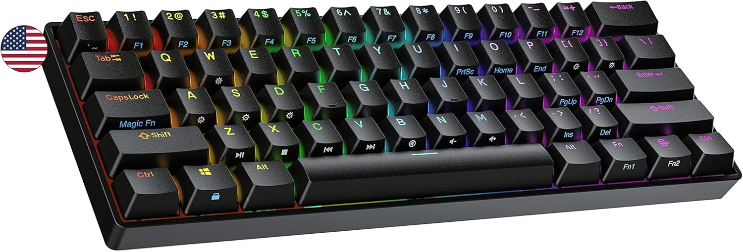 Ranked S60 Supernova 60% Form Factor | Hot Swappable Mechanical Gaming Keyboard | 61 Keys Multi Color RGB LED Backlit for PC/Mac Gamer (Black, Gateron Optical Red)