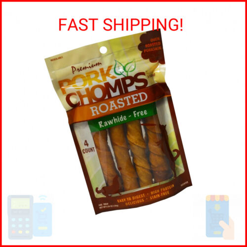 Pork Chomps Roasted Pork Skin Dog Chews, 6-inch Twists, 4 Count