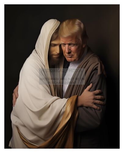 PRESIDENT DONALD TRUMP EMBRACING JESUS HUGGING MAGA 8X10 AI PHOTO