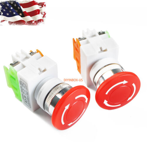 2X Emergency Stop Switch Push Button Mushroom Emergency Shut Off Switch Button