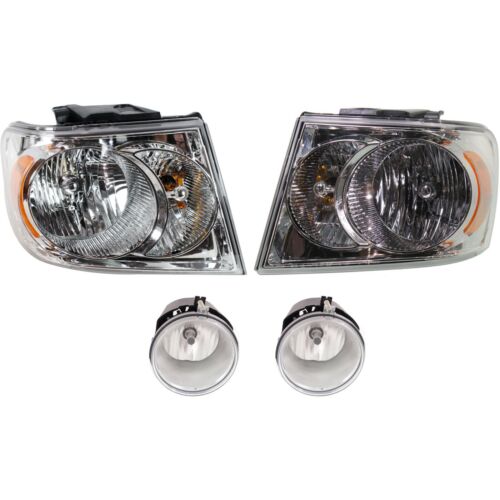 Headlight and Fog Light Kit For 2007-09 Dodge Durango Left and Right Clear Lens