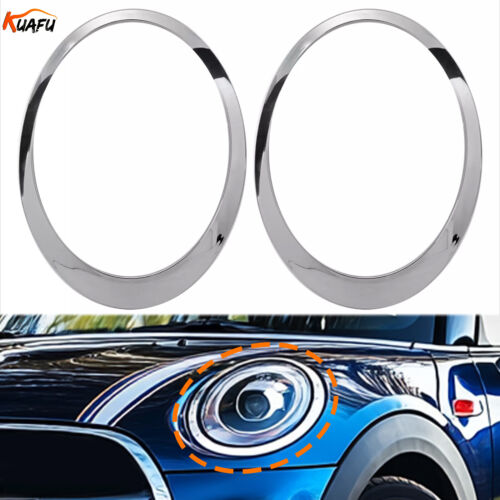 KUAFU For Mini Cooper R55 R56 07-15 Chrome Headlight Trim Ring Bezel Cover Pair