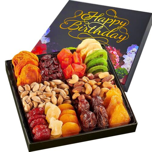 Happy Birthday Dried Fruit & Nuts Gift Basket Arrangement Platter, Gourmet Food