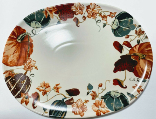 Threshold 18in x 14in Stoneware Pumpkin Oval Serving Platter White New