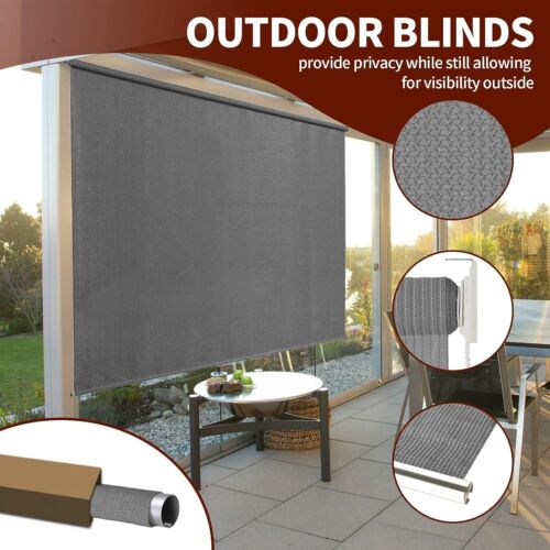 Gray Roller Shades for Patio Outdoor Blinds Roll Up Waterproof (8’W X 8’L)