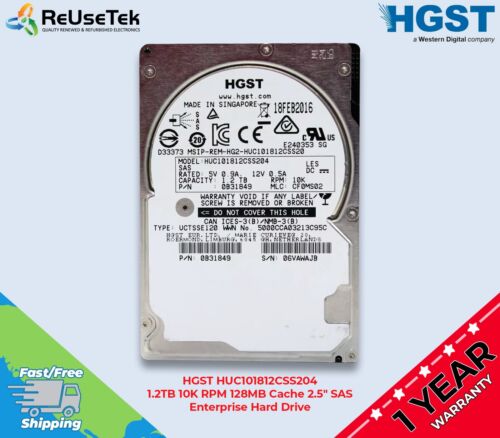 HGST HUC101812CSS204 1.2TB 10K RPM 128MB Cache 2.5″ SAS Server Hard Drive