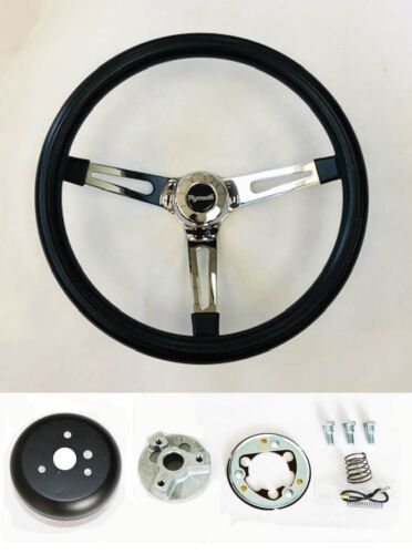 61-64 Barracuda Cuda Fury Belvedere Black Grip Chrome Steering Wheel 13 1/2″