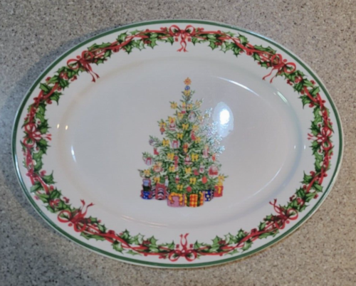 Christmas Tree Christopher Radko Platter Traditions Oval Serving Plate 14.25×11″