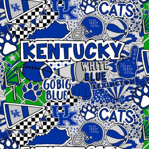 University of Kentucky Wildcats Cotton Fabric Pop Art Graffiti Print-By the Yard