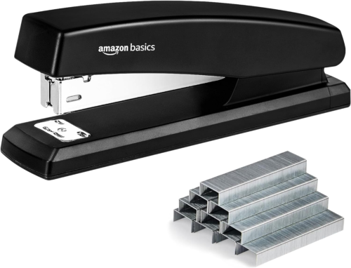 Stapler with 1000 Staples, Office Stapler, 25 Sheet Capacity, Non-Slip, Black