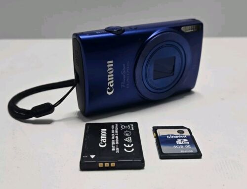 BLUE Canon PowerShot ELPH 170 IS 20.0MP 12x Digital Camera w/ Battery & SD Card