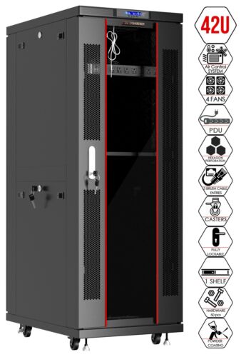 42U Sysracks IT Network Data Server Rack Cabinet Enclosure 32″ Depth FREE BONUS