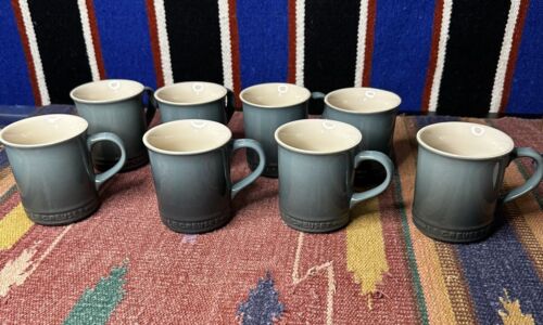 Le Creuset 16 Ounce Set Of 8 Coffee Cups Mugs Stoneware Cobalt Blue Ombre