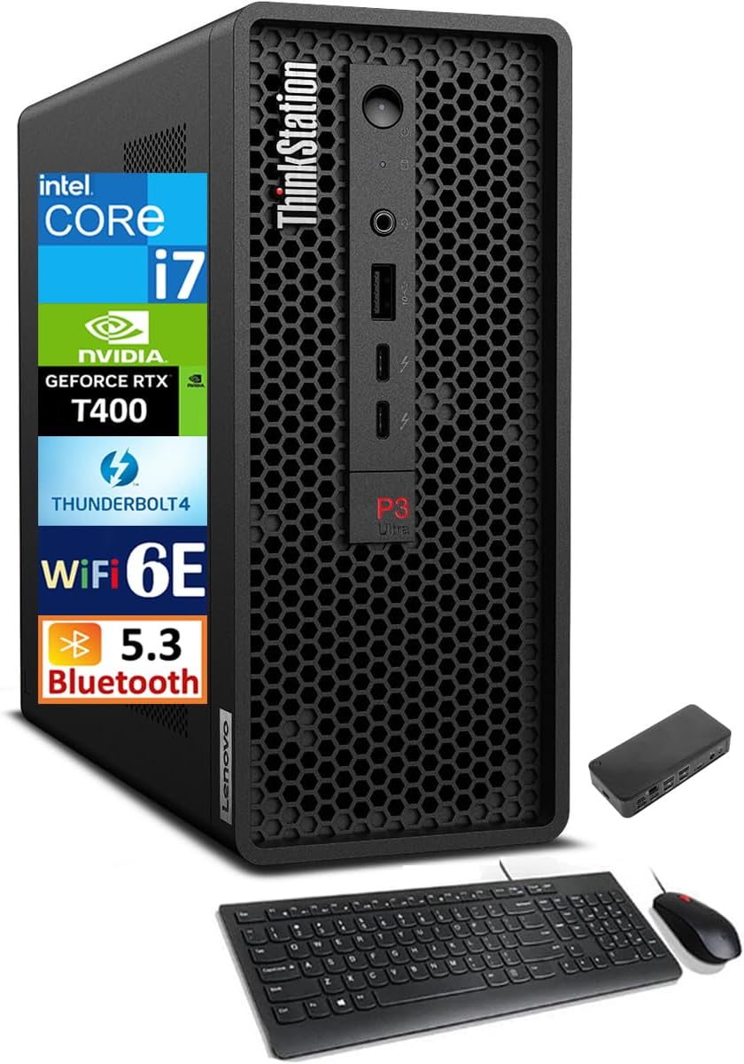 Lenovo ThinkStation P3 Ultra Small Form Factor Workstation Mini Desktop (Intel i7-13700, T400 4GB, 16GB DDR5, 2x1TB SSD R1 (1TB), 2 Thunderbolt 4, WiFi 6E, Win 11 Pro) w/USB-C Dock