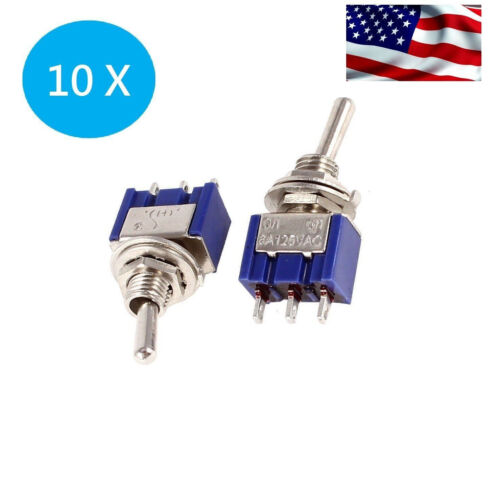 US 10 x Mini 6A 125V AC SPDT MTS-102 3Pin 2 Position On-on Toggle Switch Practic