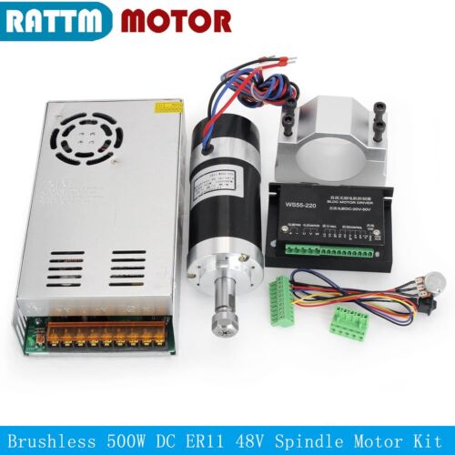 【US】500W 48V ER11 DC Brushless Spindle Motor Kit 12000RPM 0.6N.m + BLDC Driver