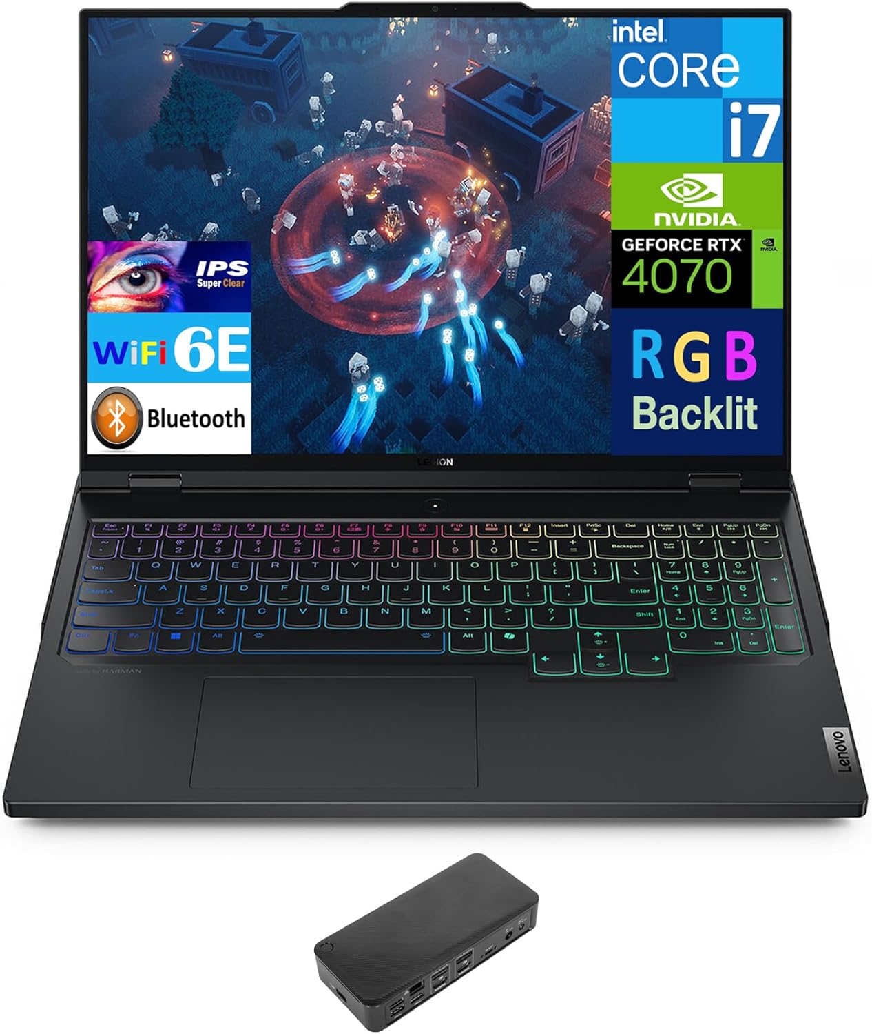 Lenovo Legion Pro 5 16IRX9 Gaming Laptop 16.0″ IPS WQXGA Display (Intel i7-14700HX, 64GB DDR5, 2x4TB PCIe SSD (8TB), GeForce RTX 4070, RGB KB, WiFi 6E, Webcam, Bluetooth 5.2, Win 11 Home) w/USB-C Dock