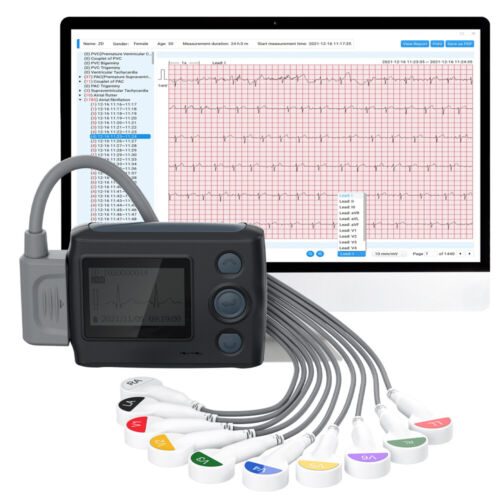 US Stock Wellue 12 lead Dynamic ECG EKG Holter Recorder 24 Hours PC AI Analysis