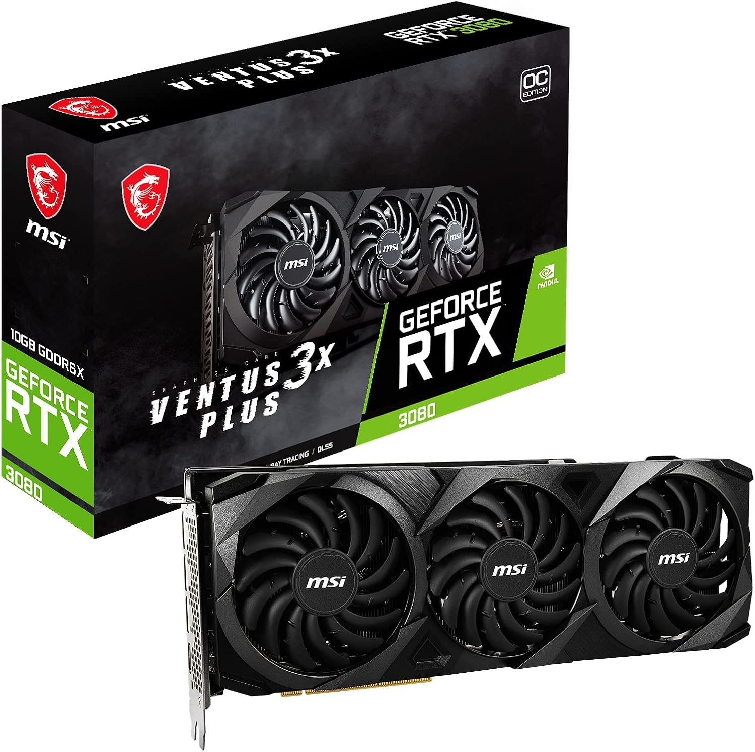 MSI Gaming GeForce RTX 3080 LHR 10GB GDRR6X 320-Bit HDMI/DP Nvlink Torx Fan 3 Ampere Architecture OC Graphics Card (Ventus 3X Plus)