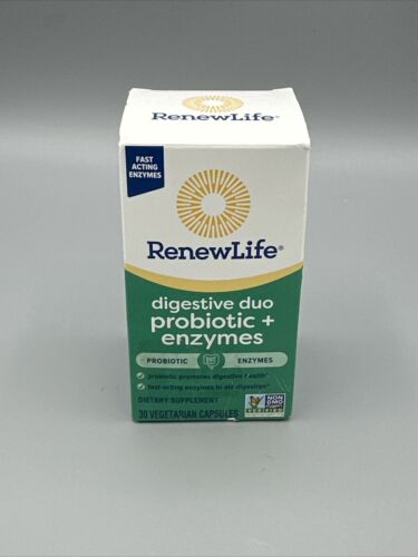 Renew Life Digestive Duo Probiotic + Enzymes 30 Vegetarian Capsules Exp 2/25