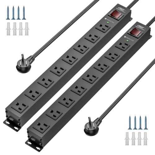 CRST 2 Pack 8 Outlet Metal Heavy Duty Power Strip with Switch, 2100J Power Strip