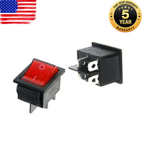 2 Pcs Red Rocker Switch DPST ON/OFF Toggle 16 Amp 250v 20 Amp 125v 4 Pin Ec-2604