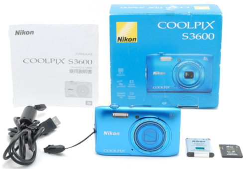 [MINT w/Box] Nikon Coolpix S3600 Blue 20.0MP Digital Camera 8x zoom From JAPAN