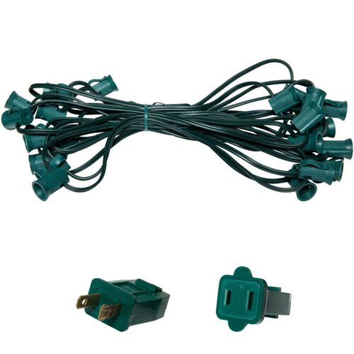 10′-100′ Green Christmas Light Socket Stringer, 12″ Spacing, C7/E12, 8A, SPT1