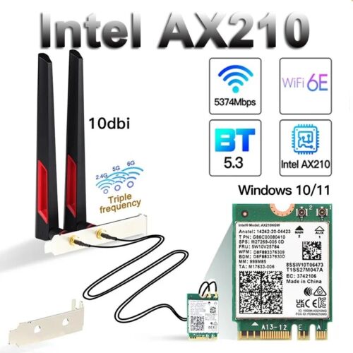 Wi-Fi 6E AX210 WiFi Card 5374Mbps Bluetooth 5.3 Adapter 2 in 1 Desktop Kit 10DBi