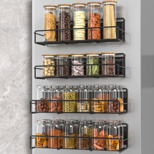 4 Pcs Pantry Magnetic Fridge Shelves Spice Jar Rack Magnetic Storage Rack