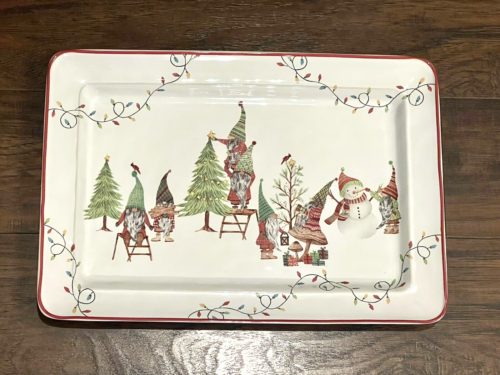 NEW Pottery Barn Forest Gnome Stoneware Rectangular Serving Platter, Christmas