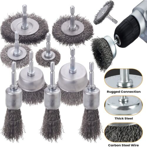 Wire Brush Wheel Cup Brush Set 10 Pack, Wire Brush for Drill 1/4 Inch Hex Shank