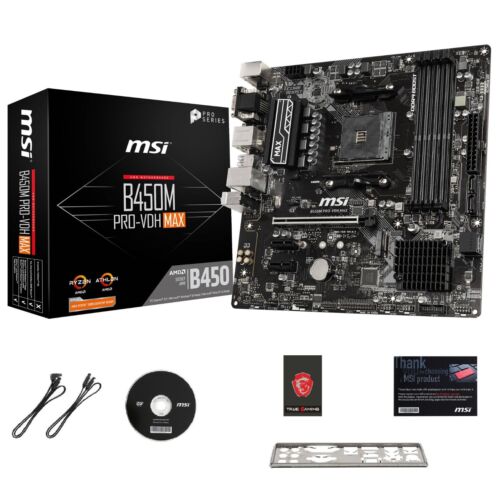 MSI AMD B450 PRO-VDH MAX AM4 Motherboard Micro ATX AMD Ryzen Gen 3rd/2nd/1st