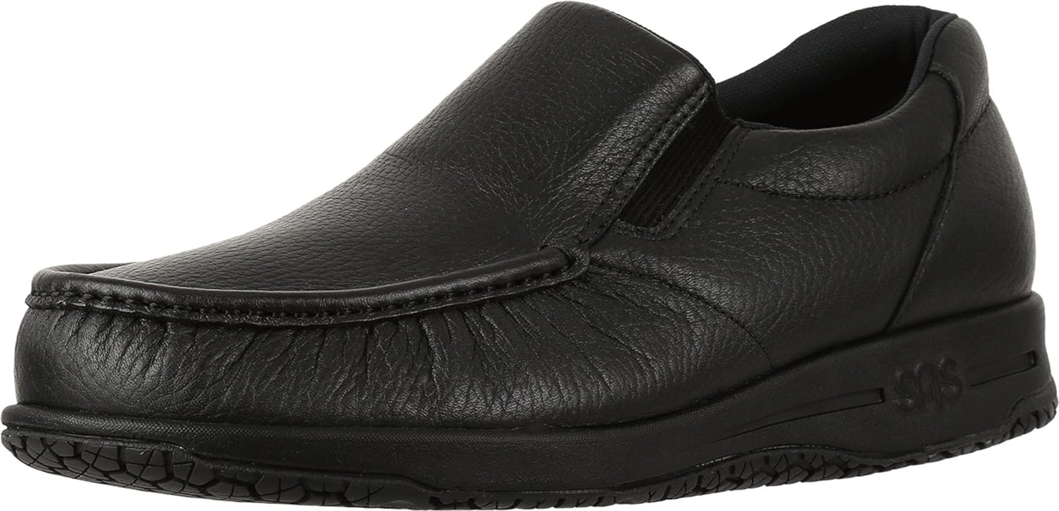 SAS® Navigator Non-Slip Loafers for Men – Waterguard Water Resistance EZ Gore Side Goring Black 9 W – Wide (E)