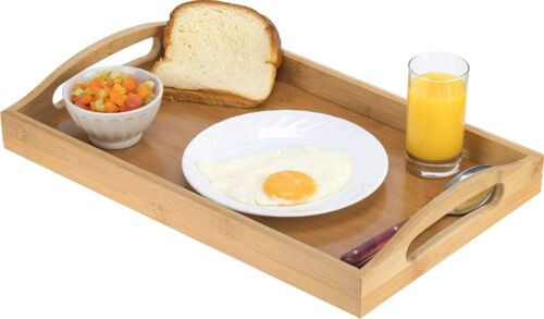 Serving Tray Bamboo – Wooden Tray with Handles Great for Dinner Trays, Tea Tray