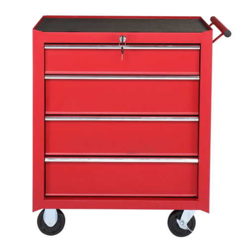 Steel Tool Cart Cabinet 4 Drawer Maintenance 330lb Capacity Red Storage Solution