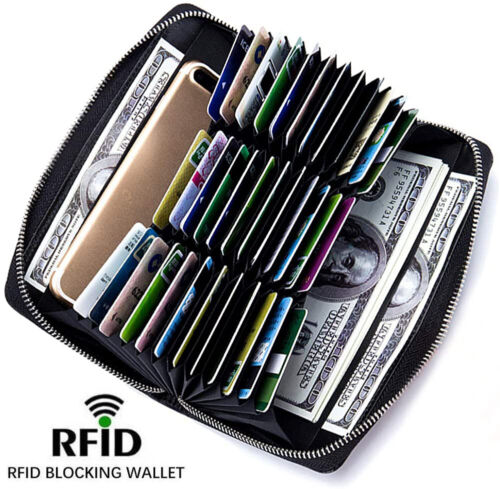 Large Capacity Credit Card Holder 36 Slots Zipper Leather Wallet RFID Blocking