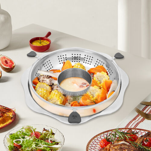 Hot Pot Lifting Two Grid Yin Yang Stainless Steel Fondue Chafing Dishes&Divider