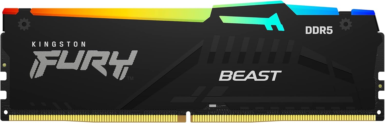 Kingston FURY Beast RGB 16GB 5200MT/s DDR5 CL40 DIMM Desktop Memory (Kit of 2) | Intel XMP 3.0 | Infrared Sync Technology | Overclocking Stability | KF552C40BBAK2-16