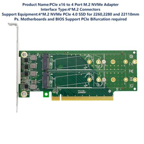 Linkreal PCIe x16 to 4-Port M.2 NVMe SSD Adapter- Low Profile-LRNV95NF-L