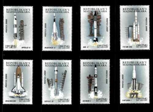 Madagascar 2000 – Space Ship Launches – Set of 8 Stamps – Scott #1528-35 – MNH