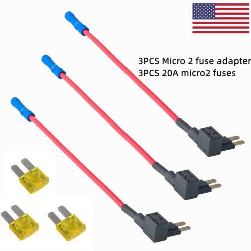 3 Pack Micro 2 Add-A-Circuit Fuse Tap Holder Blade Style ATR APT 20A M2 Fuses