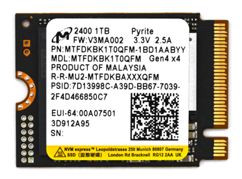 1TB Micron 2400 M.2 2230 NVMe PCIe SSD Gen 4.0×4 (MTFDKBK1T0QFM) Steam Deck