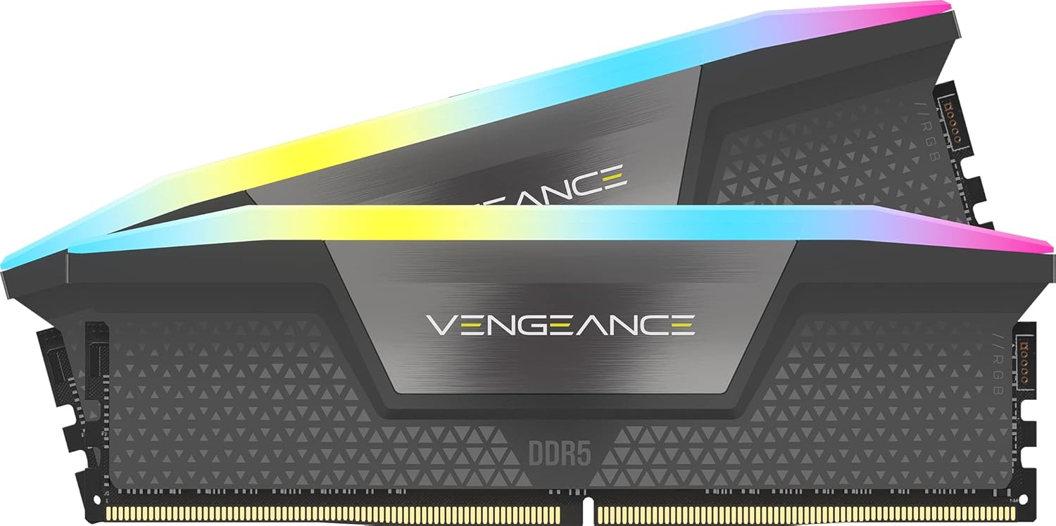 CORSAIR VENGEANCE RGB DDR5 64GB (2x32GB) DDR5 6000MHz CL40 AMD EXPO Intel XMP iCUE Compatible Computer Memory – Gray (CMH64GX5M2B6000Z40)