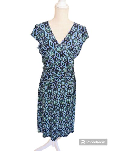 EVAN PICONE Dress Work Day to Evening Blue Dress w Geometric Pattern Size 10 NWT