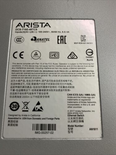 Arista DCS-7160-48TC6-R 48x 10G RJ45 6x 100G QSFP100 Data Center Switch -(SF)