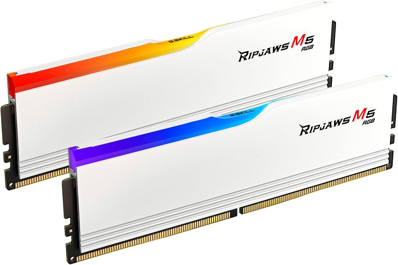 G.SKILL Ripjaws M5 RGB Series DDR5 RAM 32GB (2x16GB) 5600MT/s CL46-45-45-89 1.10V Desktop Computer Memory UDIMM – Matte White (F5-5600J4645A16GX2-RM5RW)